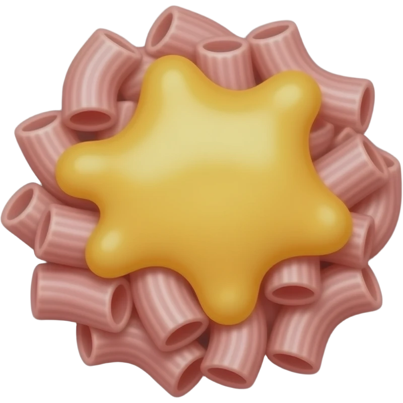 Plato de macarrones rosas con queso por encima emoji