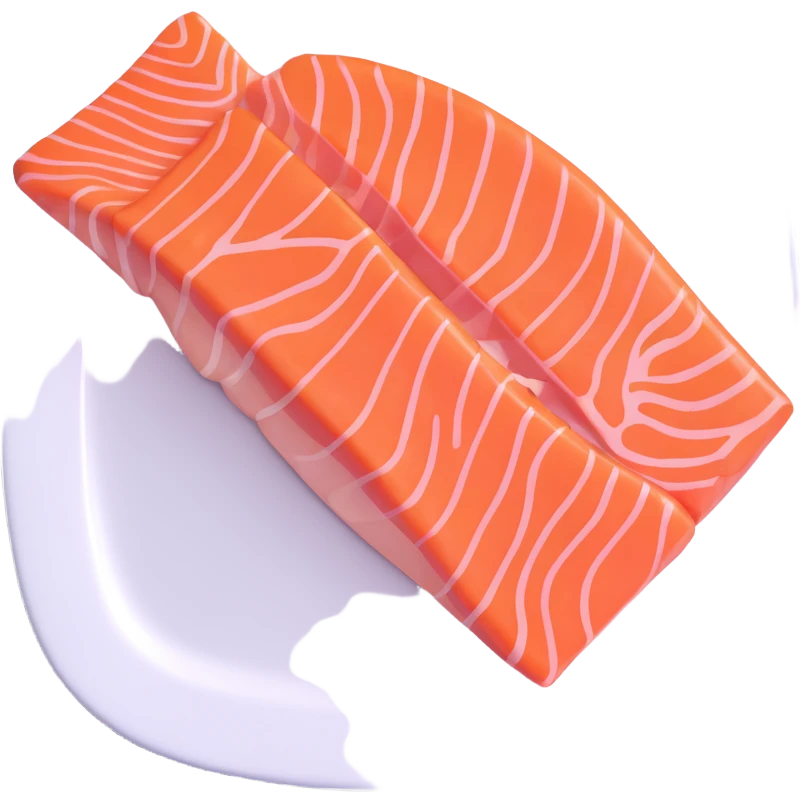 3D emoji style glossy appetizing salmon fillet on a plate emoji