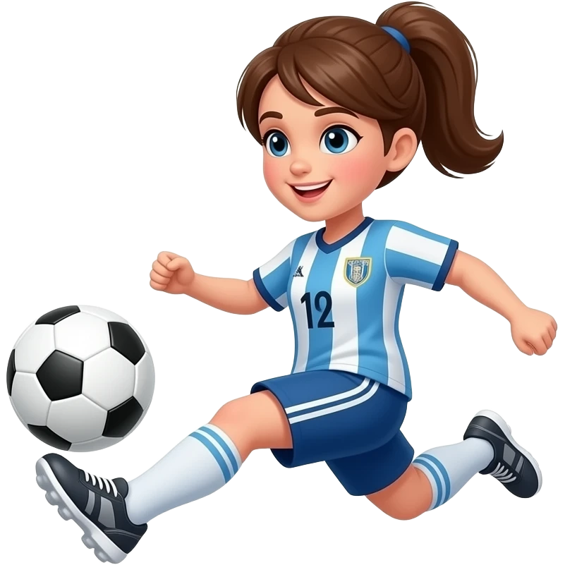 jente med brunt hår som spiller fotball med foten emoji