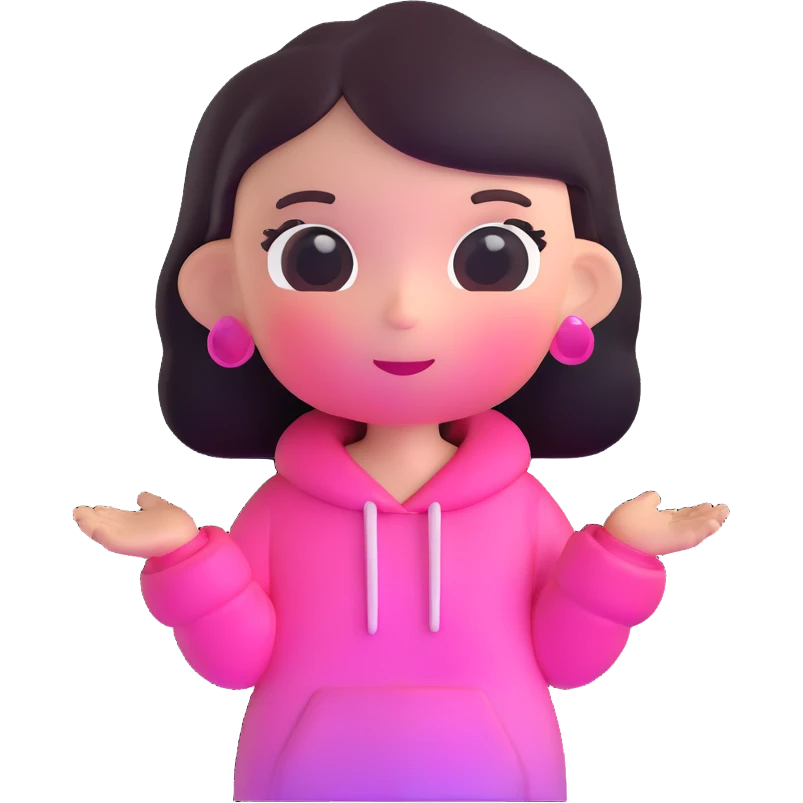 Cute minimalist female character with pink gradient glass effect, transparent background emoji