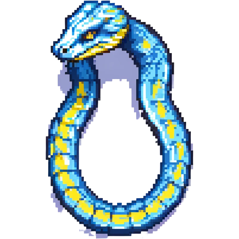 pixel art logo inspired by the Python programming language, featuring a blue and yellow color scheme and a stylized snake symbol emoji