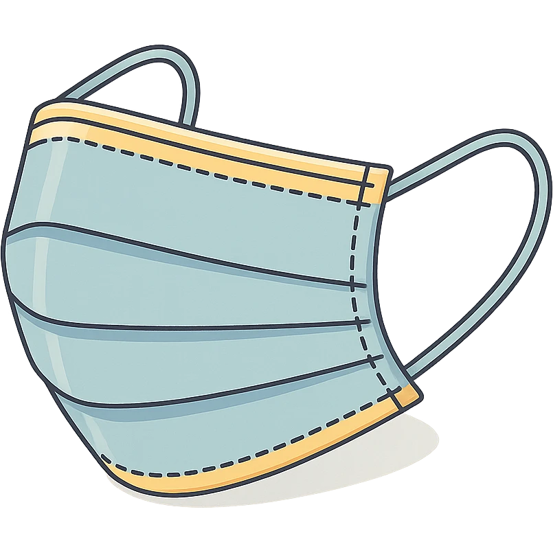 medical mask side view, 2D isometric style, detailed drawing, detailed shadows and highlights, clean contours, soft lighting, transparent background emoji