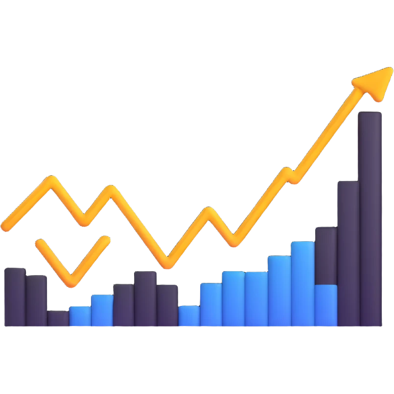 line graph showing growth emoji
