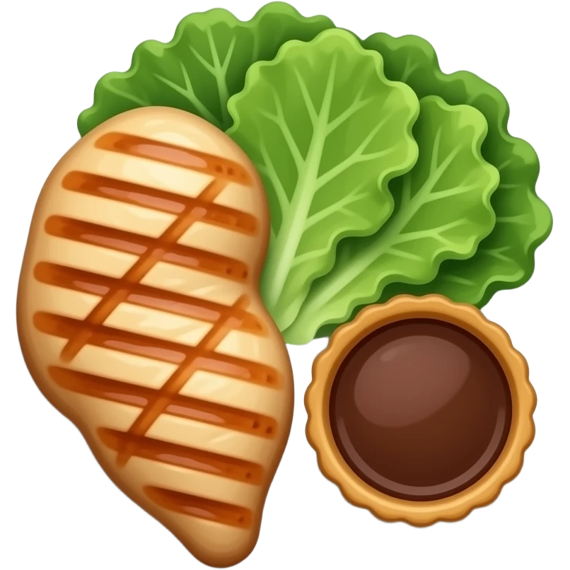 Pollo a la plancha con lechuga en un lado del plato y una mini tartita de chocolate emoji