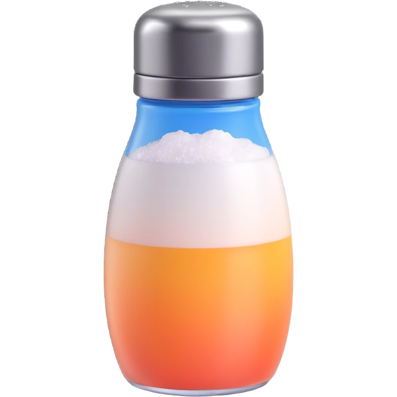 Make a salt emoji with no face that looks exactly like the reference image, in iOS emoji style. 3D, shiny, smooth gradients, soft shadows, realistic salt shaker shape, metallic lid, no face. Add a subtle highlight to the glass. emoji