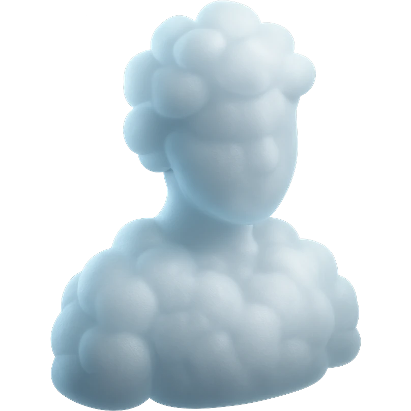 A person from the shoulders up, entirely composed of fluffy white convex clouds emoji