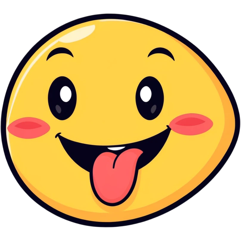 dirty, filthy, gross laughing emoji with fake eyes and dirty tongue, cartoon style emoji