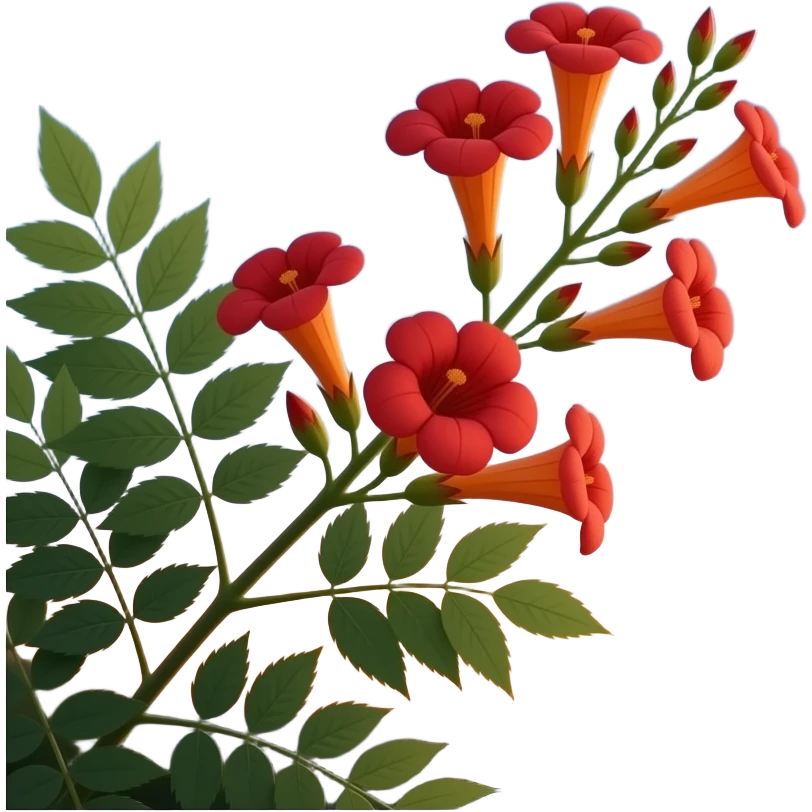Realistic circular image (no white border): Campsis at dusk, tubular ...