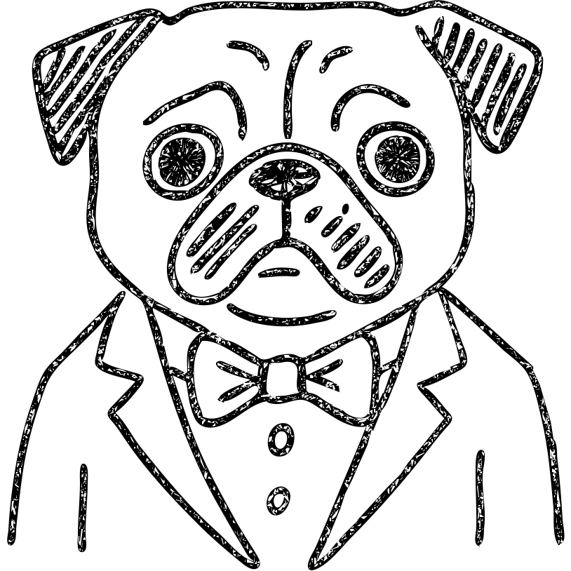 pug in a tuxedo, hand drawn outlined icon emoji