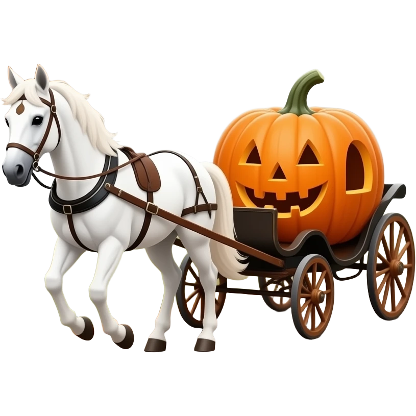 A white horse pulls a pumpkin carriage emoji
