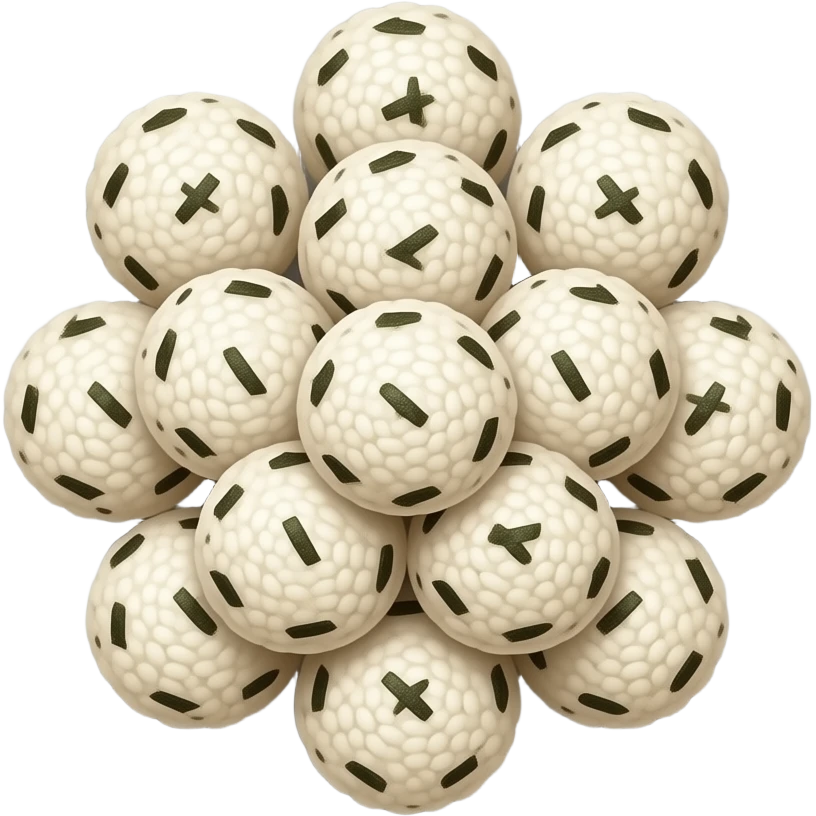 many perfect round type riceballs(not onigri), the korean style jumeokbap, covered in shredded seaweed flakes on dish emoji