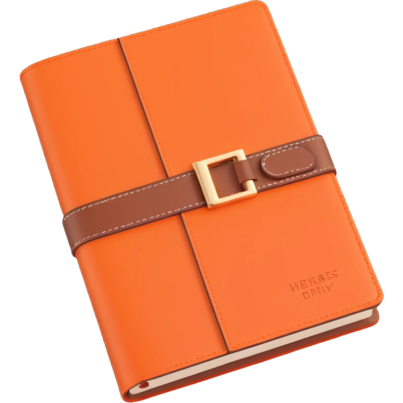 luxury orange diary, 3D, Hermès look, textured leather, no text emoji