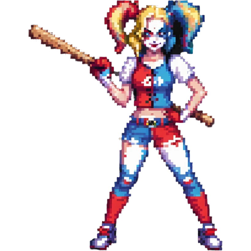 Harley Quinn character with baseball bat emoji