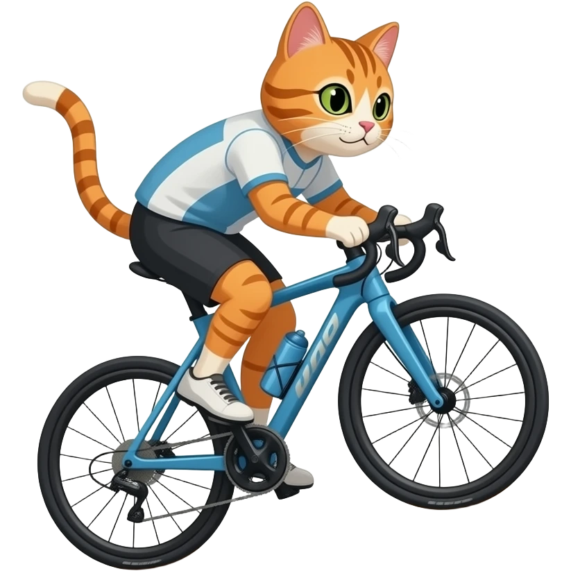 A pussy Cyling down the Hill Mountains in background, paws off the pedals as dust spray up behind cause the breaks are broken emoji