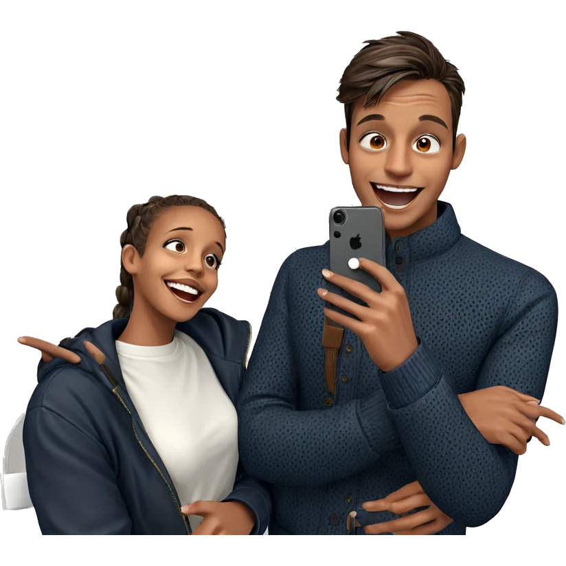 happy couple taking selfie emoji