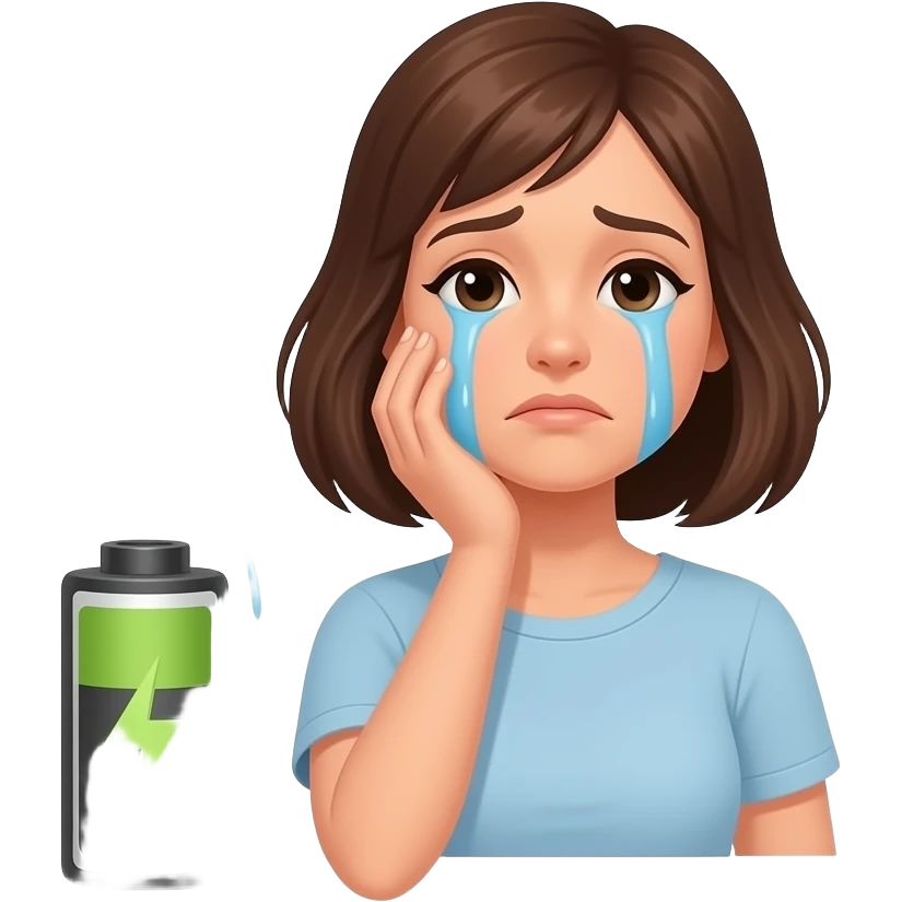 У женщины села батарейка, она без энергии у нее много дел и мыслкй emoji
