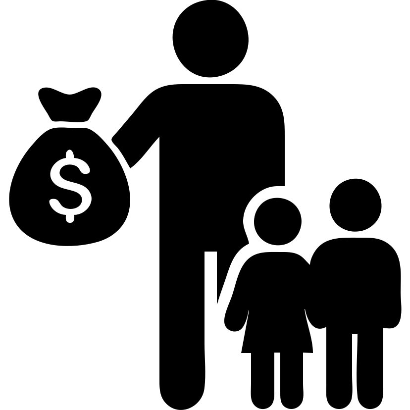 Person with money bag supporting family members, breadwinner symbol emoji