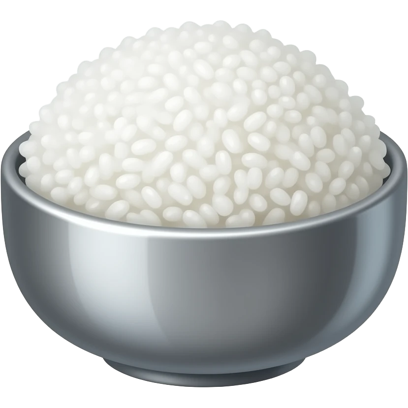3D emoji style Korean steamed white rice in a small 
stainless steel bowl, fluffy mounded white rice with 
subtle steam rising, Apple emoji aesthetic, soft highlights, 
transparent background, bold simple shapes emoji