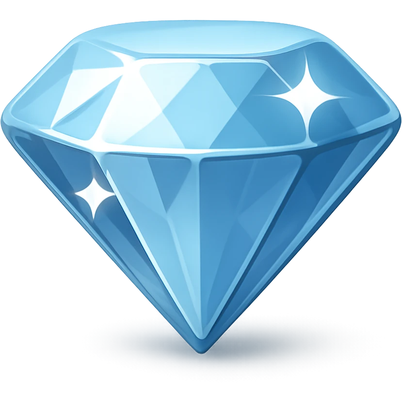 {
  "title": "3D Skeuomorphic Emoji Icon Schema",
  "type": "object",
  "properties": {
    "object": {
      "type": "string",
      "description": "Name of the object to be represented (e.g., 'money bag', 'camera', 'pizza')."
    },
    "style": {
      "type": "string",
      "enum": ["3D skeuomorphic emoji"],
      "description": "Visual style to be used for rendering."
    },
    "materials": {
      "type": "object",
      "properties": {
        "base": {
          "type": "string",
          "description": "Primary material texture, e.g., 'smooth cloth', 'metallic', 'plastic'."
        },
        "details": {
          "type": "array",
          "items": { "type": "string" },
          "description": "Secondary materials or embellishments (e.g., rope, buttons, stitching)."
        }
      }
    },
    "colors": {
      "type": "object",
      "properties": {
        "baseColor": {
          "type": "string",
          "description": "Main color of the object (e.g., '#F5DEB3' for a beige sack)."
        },
        "accentColors": {
          "type": "array",
          "items": { "type": "string" },
          "description": "Accent or highlight colors (e.g., yellow for dollar sign)."
        }
      }
    },
    "lighting": {
      "type": "object",
      "properties": {
        "type": {
          "type": "string",
          "enum": ["soft", "ambient", "studio"],
          "description": "Lighting type used to shade and define volume."
        },
        "shadows": {
          "type": "boolean",
          "description": "Indicates if soft drop shadows are used."
        }
      }
    },
    "geometry": {
      "type": "object",
      "properties": {
        "dimensionality": {
          "type": "string",
          "enum": ["3D"],
          "description": "Indicates that object is rendered in 3D."
        },
        "roundedEdges": {
          "type": "boolean",
          "description": "Indicates if object has smooth, rounded edges."
        }
      }
    },
    "expression": {
      "type": "string",
      "enum": ["playful", "realistic", "friendly"],
      "description": "Overall emotional tone of the icon."
    },
    "background": {
      "type": "string",
      "enum": ["transparent", "white", "gradient"],
      "description": "Background type for the rendered emoji."
    }
  },
  "required": ["object", "style", "materials", "colors", "lighting", "geometry", "expression", "background"]
}

diamond emoji