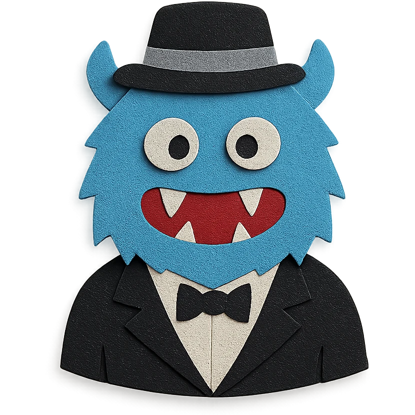 ice monster with a black and white suit and hat emoji