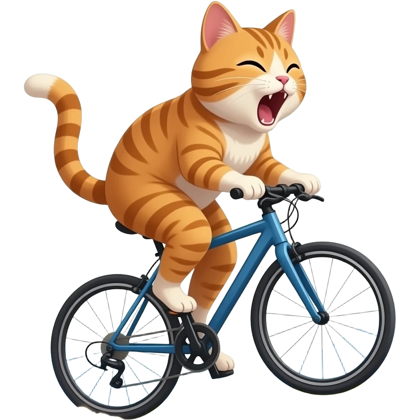 Mountains in background, paws off the pedals as dust spray up behind. A pussy Cyling down the Hill. Pussy yells "no breaks". keep back ground emoji