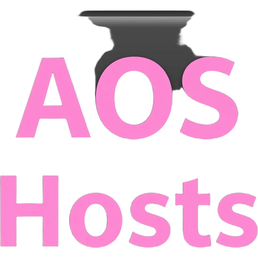 the words "AoS Hosts" with pink letters on a black field emoji