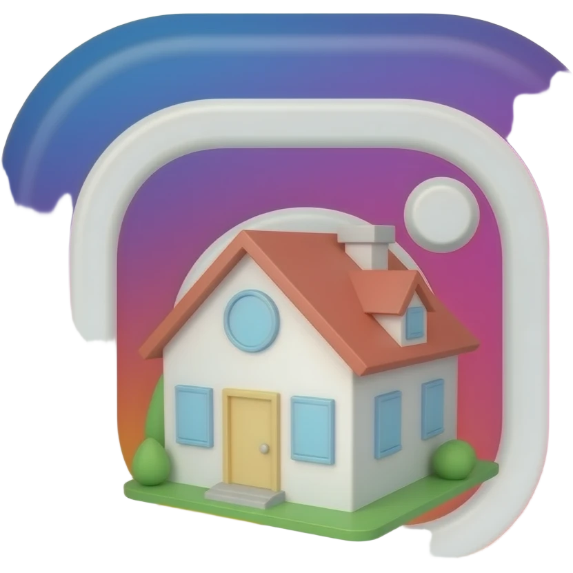 Make an emoji of a house in a 3d perspective poping out from an instagram logo like the instagram logo is a window. make it look pretty and try to keep the colours soft and pastel vibe make it detailed look like real life emoji