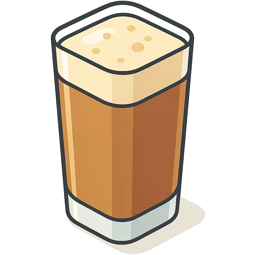 tall glass of coffee, isometric view, 2D isometric style, detailed drawing, detailed shadows and highlights, clean contours, soft lighting, transparent background emoji