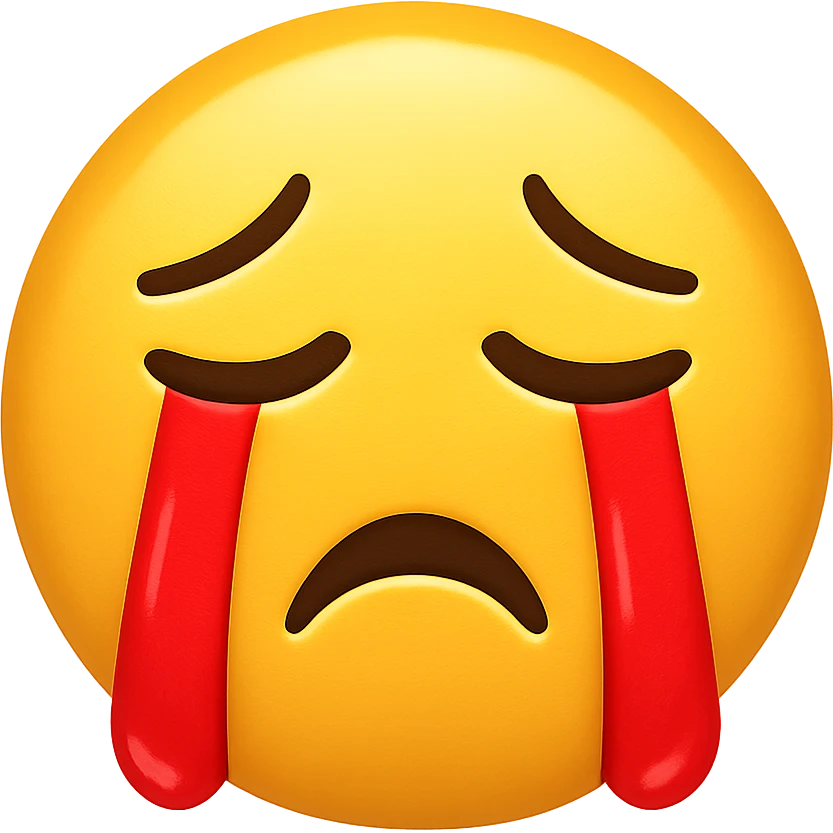yellow crying face emoji with red tears emoji | AI Emoji Generator