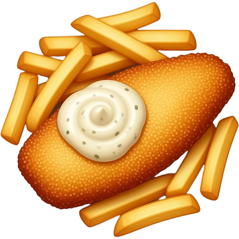 fish and chips food on plate, with sauce emoji