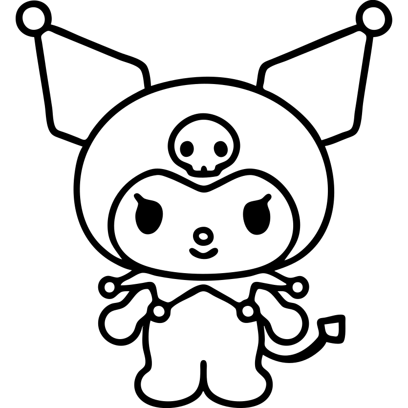 Kuromi character, clear black outlines, outlined icon style, no background, transparent PNG emoji