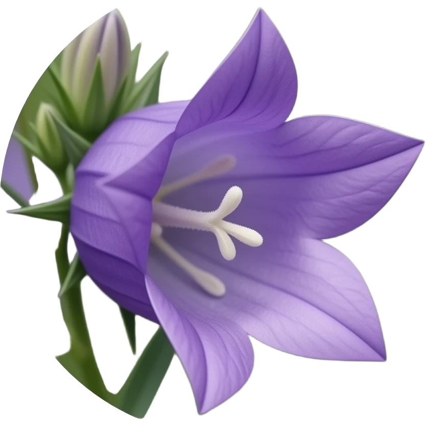 Колокольчик крупноколосый (Campanula macrostachya) на лугу: фиолетово‑сиреневые колокольчики с белыми центрами, размытый фон, дневной свет. Круглая композиция, как дизайн серьги emoji