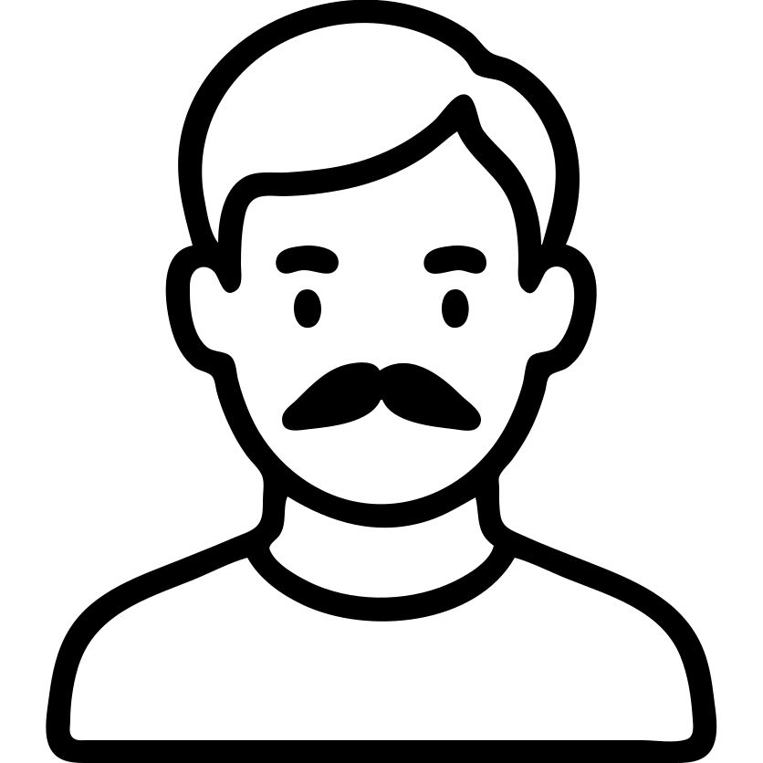 Asian man with black mustache and red hair, outlined icon style emoji