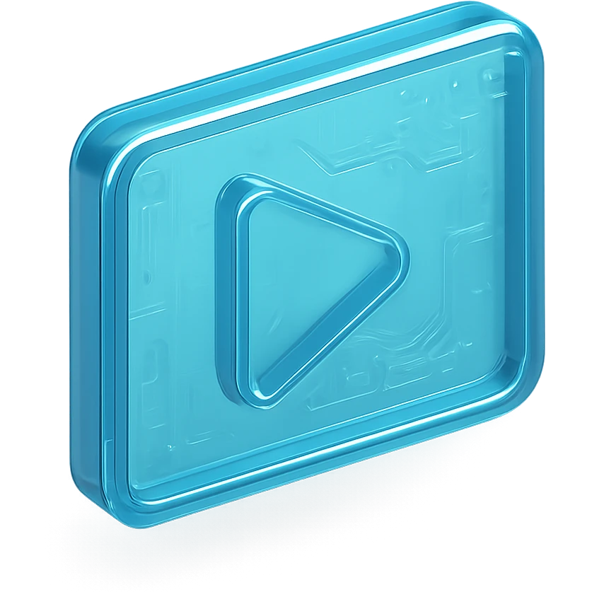 Minimalist icon of a play button inside a video frame, cyan blue emoji