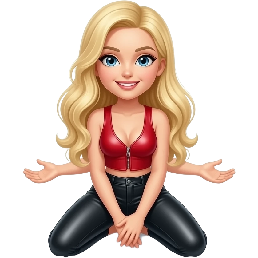 Blonde girl in black leather leggings and red leather opens her leg emoji