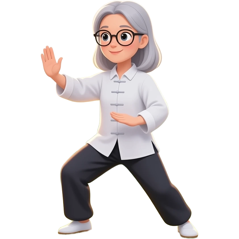 Women Taichi glasses medium long light gray hair emoji