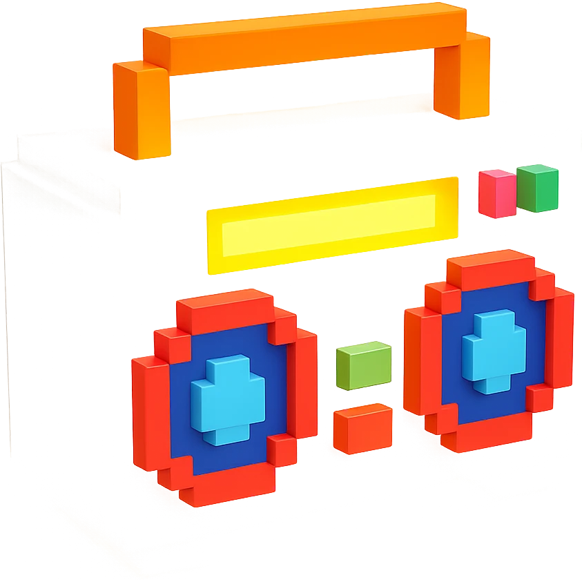 сделай белый святящейся бумбокс, no background emoji
