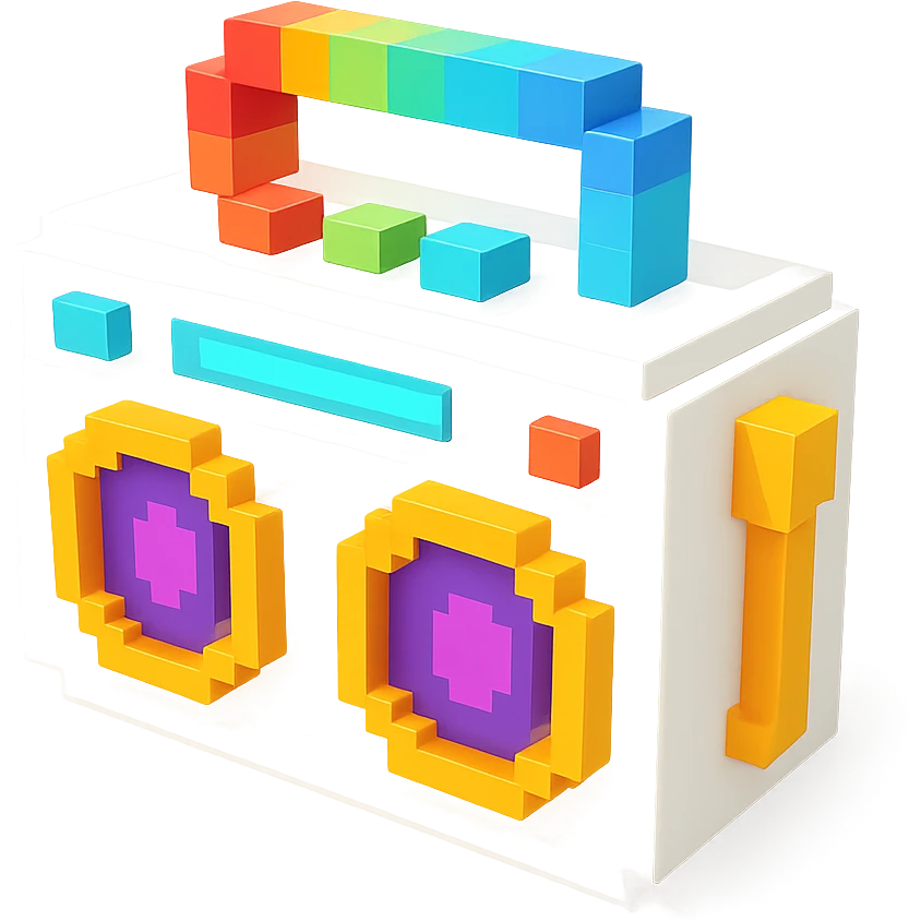 сделай белый святящейся бумбокс, no background emoji