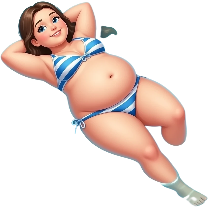 A girl enjoys beach holiday in her swimmers,but she is so full from a lunch break that she is about to burst,Then her fat Tummy rolls & drops out,she will just lay on her back in the shallow cool water,her gluttonous belly promotes a good resort business. emoji