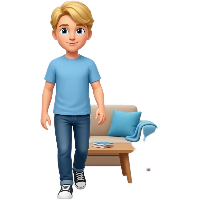 The Golden walks into the bright living room. emoji