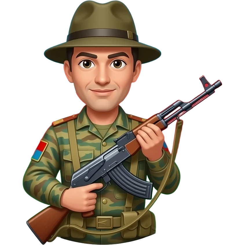Azərbaycan bayrağını yumburu dairəyə qoy və başında general papağı əlində kar 98 olsun emoji
