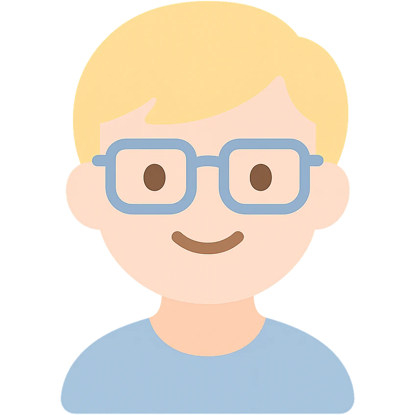 blonde boy with square glasses, cheerful expression icon emoji