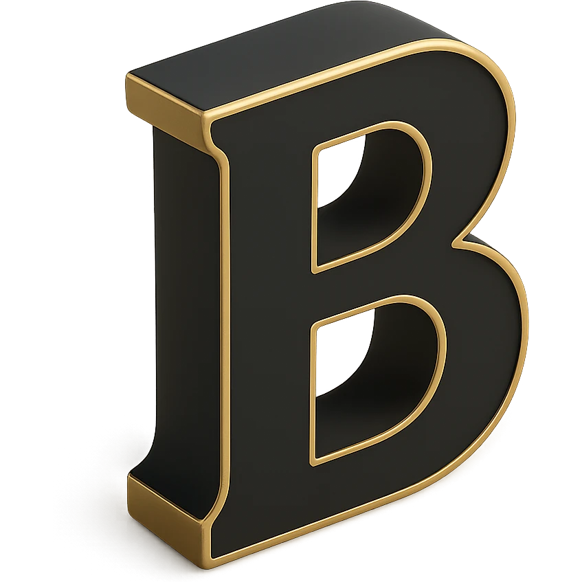 the letter B, bold and clear, realistic lighting and depth, matte background emoji