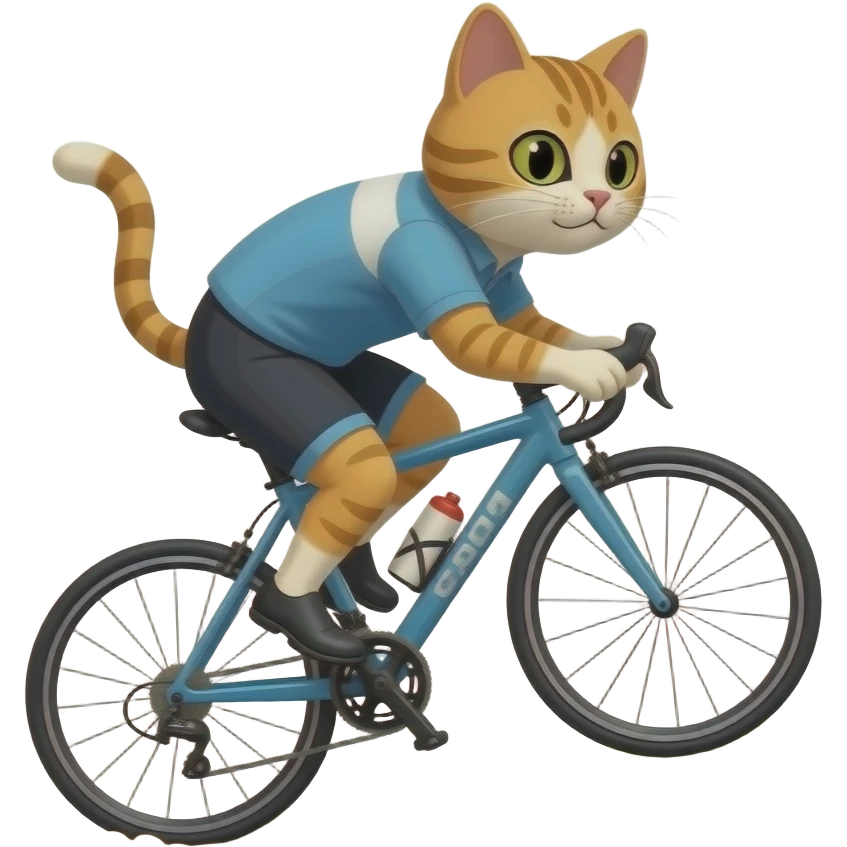 A pussy Cyling down the Hill Mountains in background, paws off the pedals as dust spray up behind cause the breaks are broken emoji
