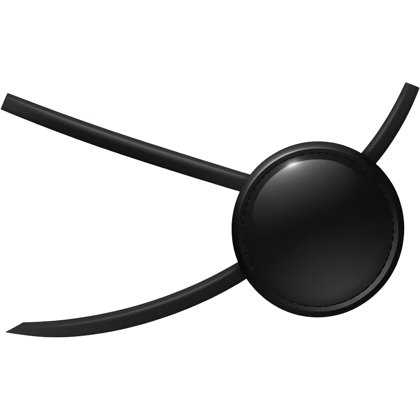 Create a polished 3D game icon of a black pirate eye patch, centered on a transparent background. emoji