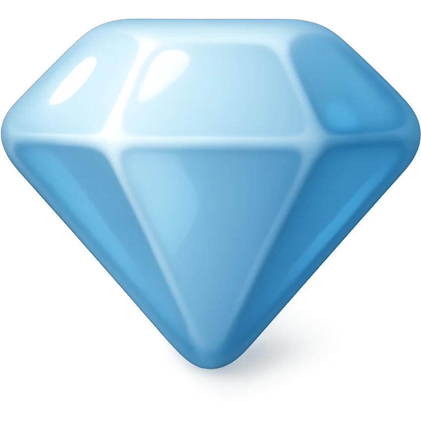 {
  "title": "3D Skeuomorphic Emoji Icon Schema",
  "type": "object",
  "properties": {
    "object": {
      "type": "string",
      "description": "Name of the object to be represented (e.g., 'money bag', 'camera', 'pizza')."
    },
    "style": {
      "type": "string",
      "enum": ["3D skeuomorphic emoji"],
      "description": "Visual style to be used for rendering."
    },
    "materials": {
      "type": "object",
      "properties": {
        "base": {
          "type": "string",
          "description": "Primary material texture, e.g., 'smooth cloth', 'metallic', 'plastic'."
        },
        "details": {
          "type": "array",
          "items": { "type": "string" },
          "description": "Secondary materials or embellishments (e.g., rope, buttons, stitching)."
        }
      }
    },
    "colors": {
      "type": "object",
      "properties": {
        "baseColor": {
          "type": "string",
          "description": "Main color of the object (e.g., '#F5DEB3' for a beige sack)."
        },
        "accentColors": {
          "type": "array",
          "items": { "type": "string" },
          "description": "Accent or highlight colors (e.g., yellow for dollar sign)."
        }
      }
    },
    "lighting": {
      "type": "object",
      "properties": {
        "type": {
          "type": "string",
          "enum": ["soft", "ambient", "studio"],
          "description": "Lighting type used to shade and define volume."
        },
        "shadows": {
          "type": "boolean",
          "description": "Indicates if soft drop shadows are used."
        }
      }
    },
    "geometry": {
      "type": "object",
      "properties": {
        "dimensionality": {
          "type": "string",
          "enum": ["3D"],
          "description": "Indicates that object is rendered in 3D."
        },
        "roundedEdges": {
          "type": "boolean",
          "description": "Indicates if object has smooth, rounded edges."
        }
      }
    },
    "expression": {
      "type": "string",
      "enum": ["playful", "realistic", "friendly"],
      "description": "Overall emotional tone of the icon."
    },
    "background": {
      "type": "string",
      "enum": ["transparent", "white", "gradient"],
      "description": "Background type for the rendered emoji."
    }
  },
  "required": ["object", "style", "materials", "colors", "lighting", "geometry", "expression", "background"]
}

diamond emoji