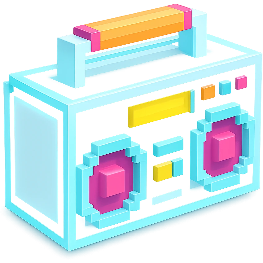 сделай белый святящейся бумбокс, no background emoji