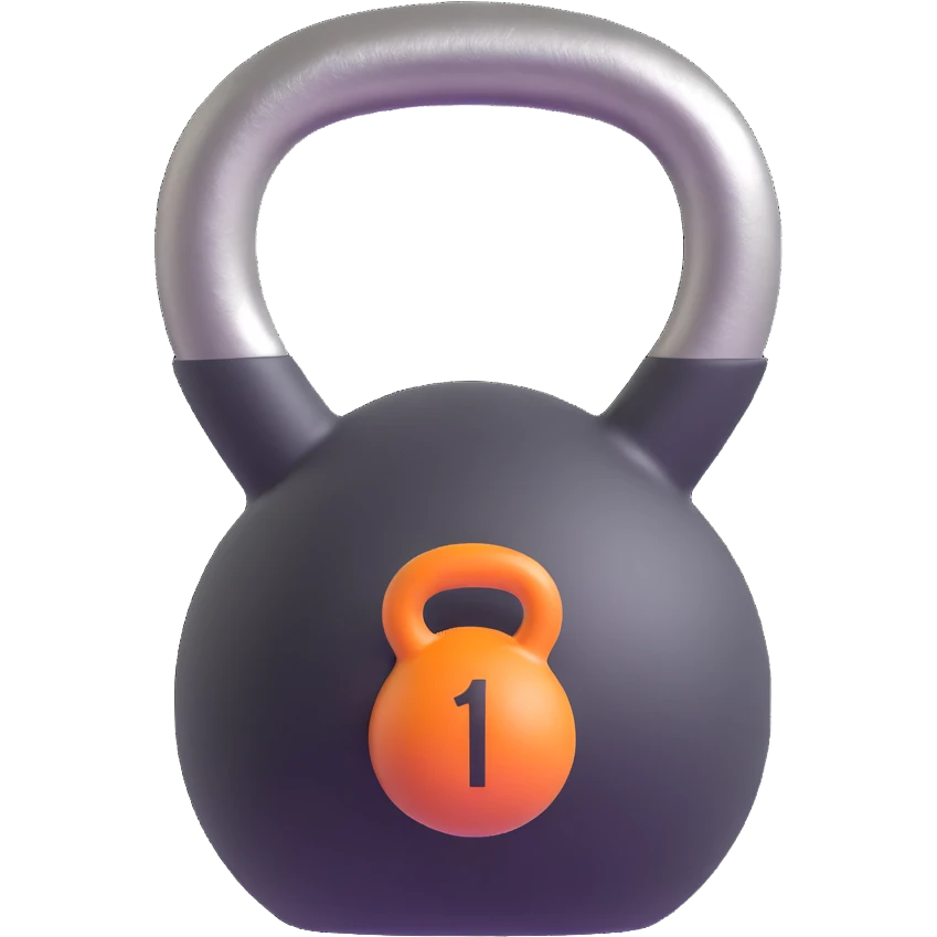 Heavy kettlebell with the inscription 120, floating in the air, with prominent details emoji