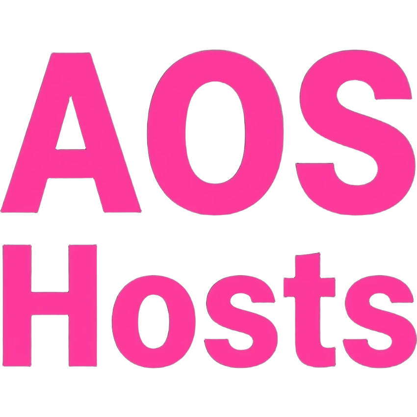 the words "AoS Hosts" with pink letters on a black field emoji