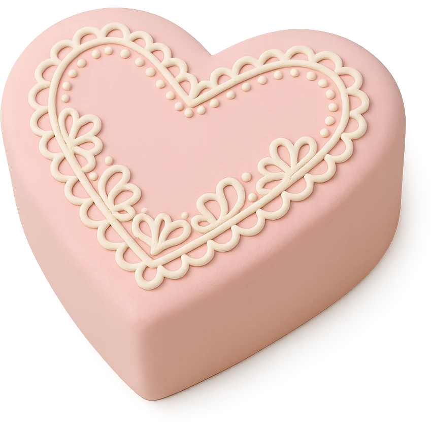 heart-shaped fondant cake with lace piping, transparent background emoji